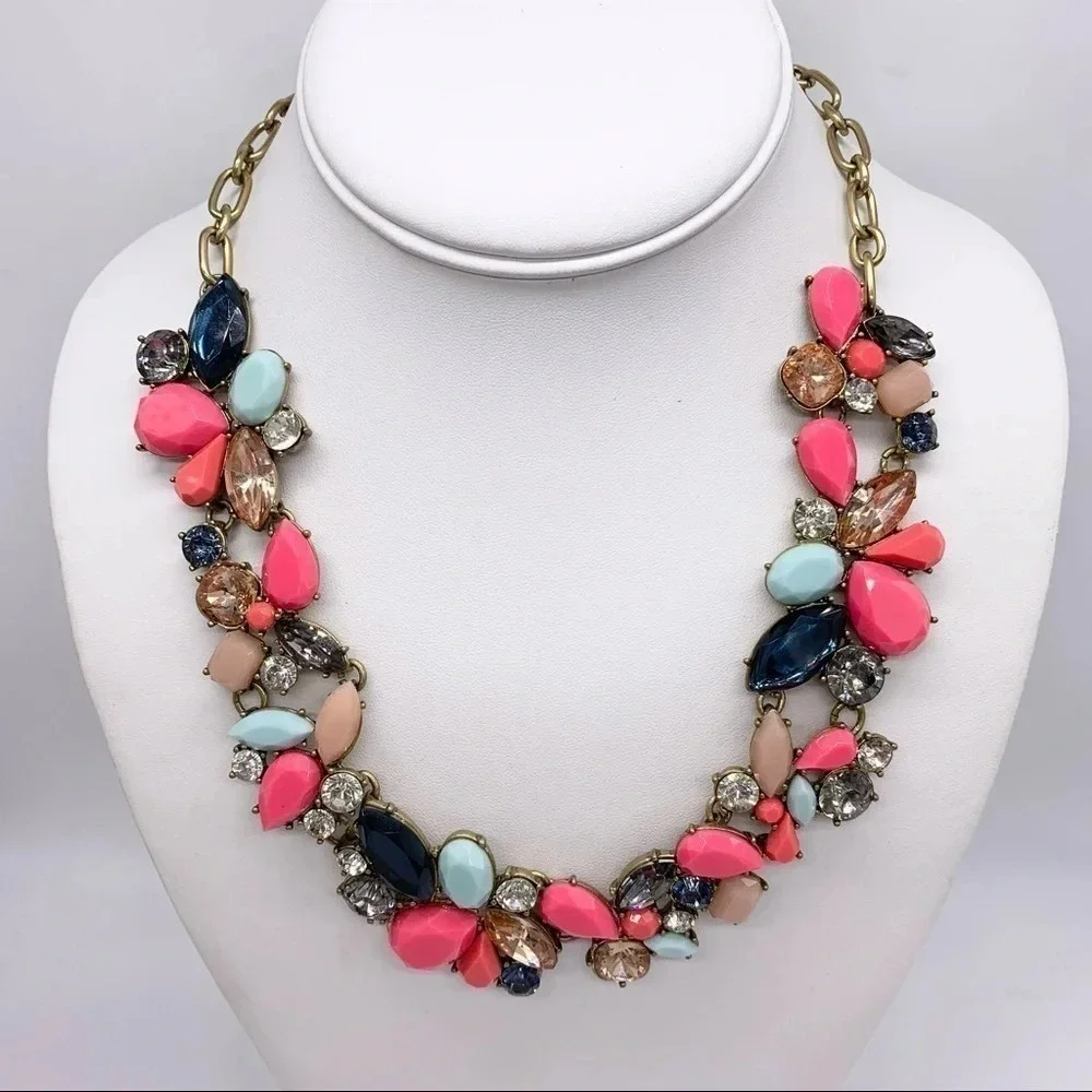 J. Crew Pink & Blue Jeweled Necklace